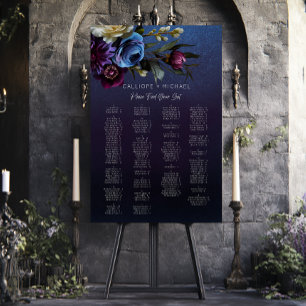 Dark Moody Blue Lavender Floral Wedding Seating Foam Board