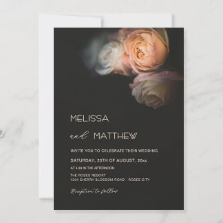 Dark Moody Blush Apricot Roses Wedding Invitation
