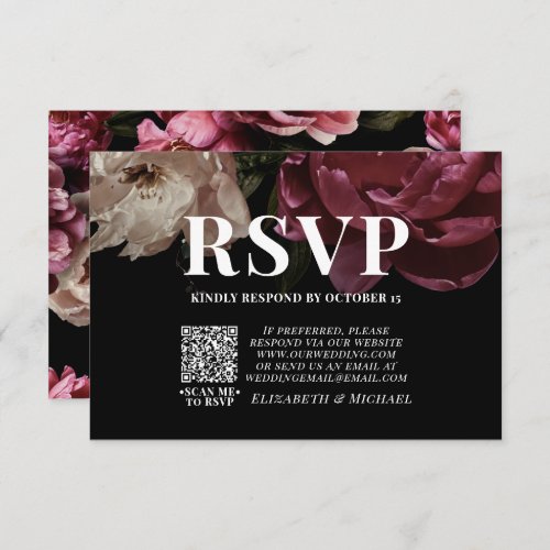 Dark Moody Blush Burgundy QR Code Wedding RSVP 