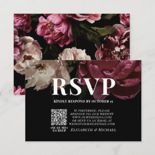 Dark Moody Blush Burgundy QR Code Wedding RSVP  Card