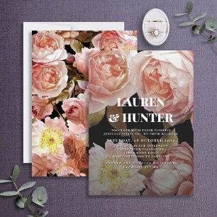 Dark Moody Blush Pink Floral Botanical Wedding Inv Invitation