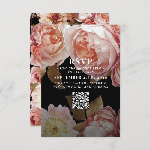 Dark Moody Blush Pink Wedding QR Code Please Reply RSVP Card