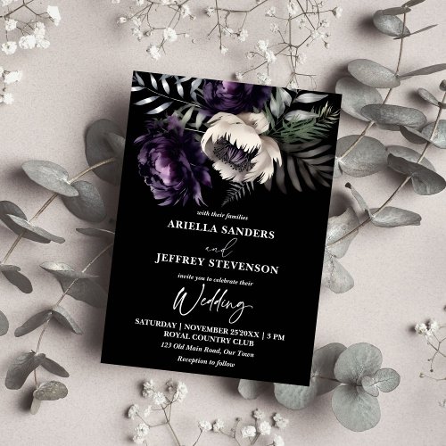 Dark moody boho elegant all in one wedding invitation