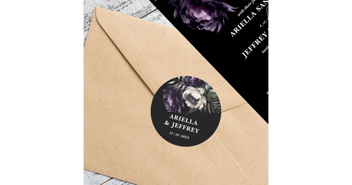 Dark moody boho elegant wedding template classic round sticker | Zazzle