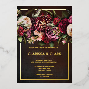 Dark Moody Bold Floral Marsala Wedding Foil Invit Foil Invitation