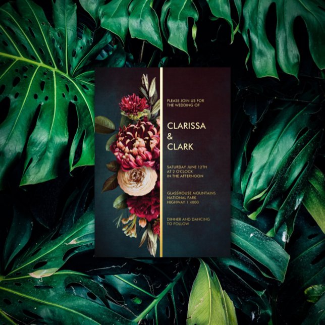 Dark Moody Bold Floral Marsala Wedding Foil Invitation (Creator Uploaded)