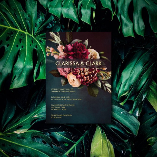 Dark Moody Bold Floral Marsala Wedding Foil Invitation (Creator Uploaded)
