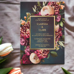 Dark Moody Bold Floral Marsala Wedding Invitation at Zazzle