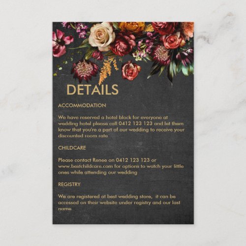 Dark Moody Bold Wild Flower Wedding Enclosure Card