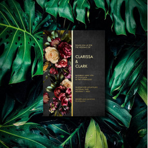 Dark Moody Bold Wild Flower Wedding Foil Invitatio Invitation