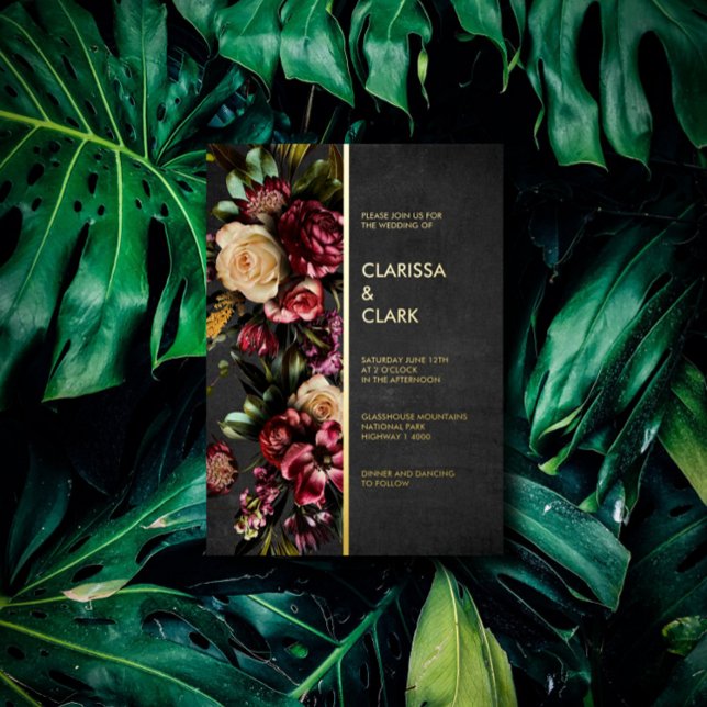 Dark Moody Bold Wild Flower Wedding Foil Invitatio Invitation (Creator Uploaded)