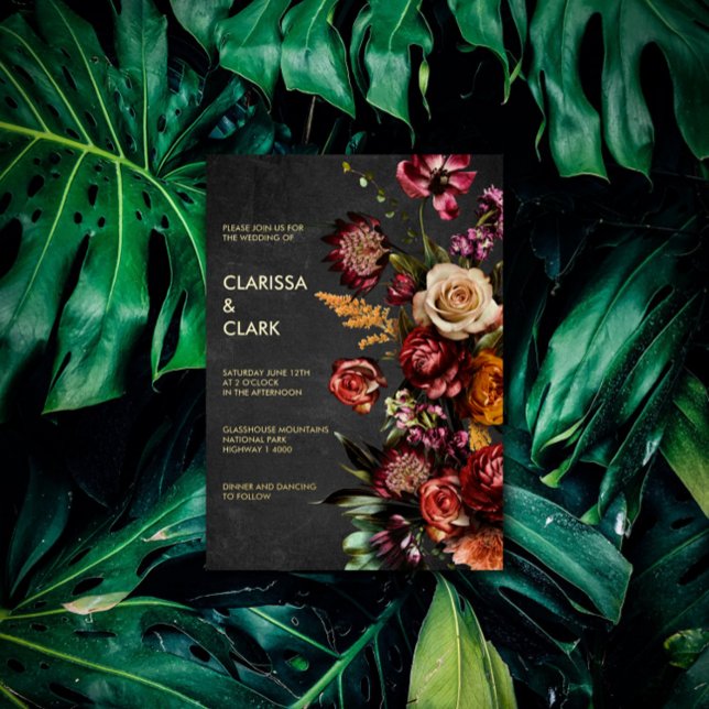 Dark Moody Bold Wild Flower Wedding Foil Invitation (Creator Uploaded)