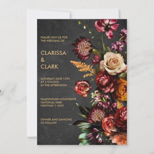 Dark Moody Bold Wild Flower Wedding Invitation