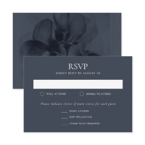 Dark Moody Botanical Blue Flower Wedding RSVP Card
