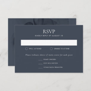 Dark Moody Botanical Blue Flower Wedding RSVP Card