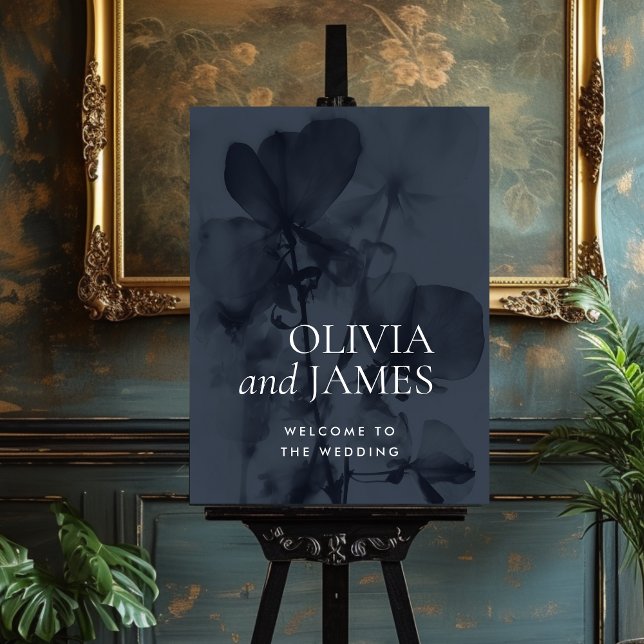 Dark Moody Botanical Dark Blue Wedding Welcome Foam Board (Creator Uploaded)