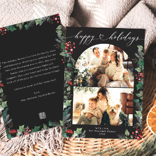 Dark Moody Botanical Happy Holidays 2 Photo Holiday Card