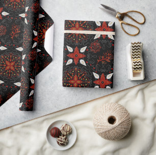 Dark Moody Botanical Mandala Christmas Wrapping Paper