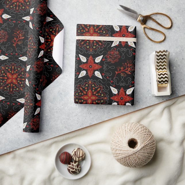 Dark Moody Botanical Mandala Christmas Wrapping Paper (Crafts)