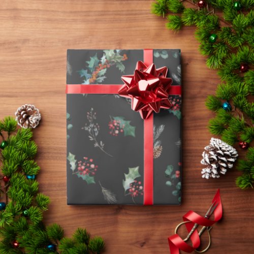 Dark Moody Botanicals Holiday  Wrapping Paper