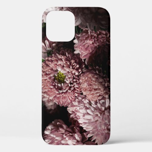 Dark Moody Botanicals Pink Asters iPhone 12 Case