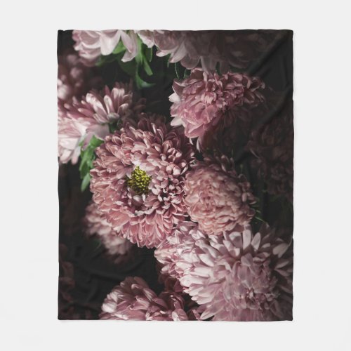 Dark Moody Botanicals Pink Asters Fleece Blanket