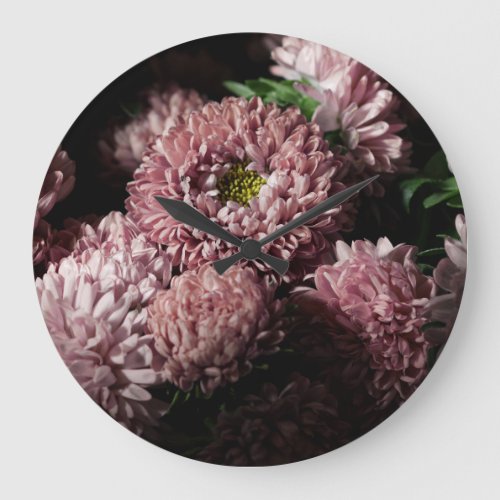 Dark Moody Botanicals Pink Asters Large Clock