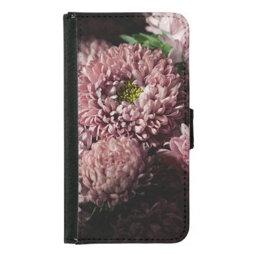 Dark Moody Botanicals Pink Asters Samsung Galaxy S5 Wallet Case