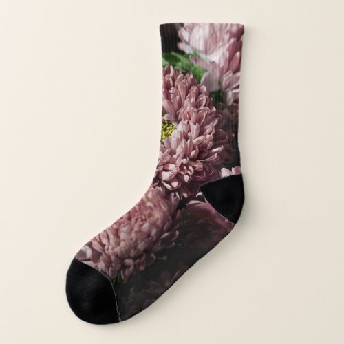 Dark Moody Botanicals Pink Asters Socks