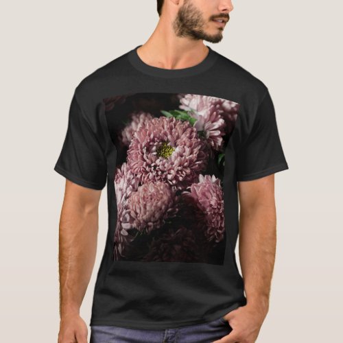 Dark Moody Botanicals Pink Asters T_Shirt