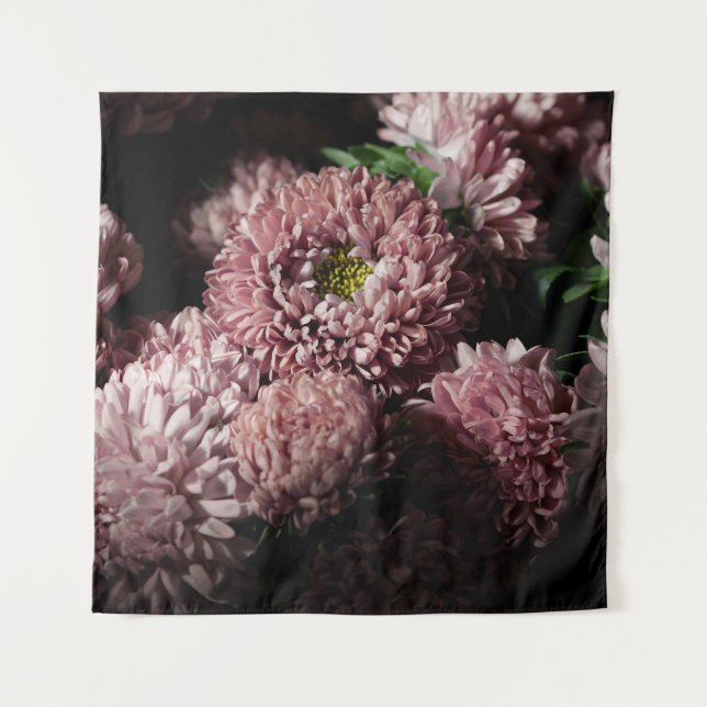 Dark Moody Botanicals: Pink Asters Tapestry (Front)