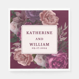 Dark moody burgundy and purple floral Wedding Napkins
