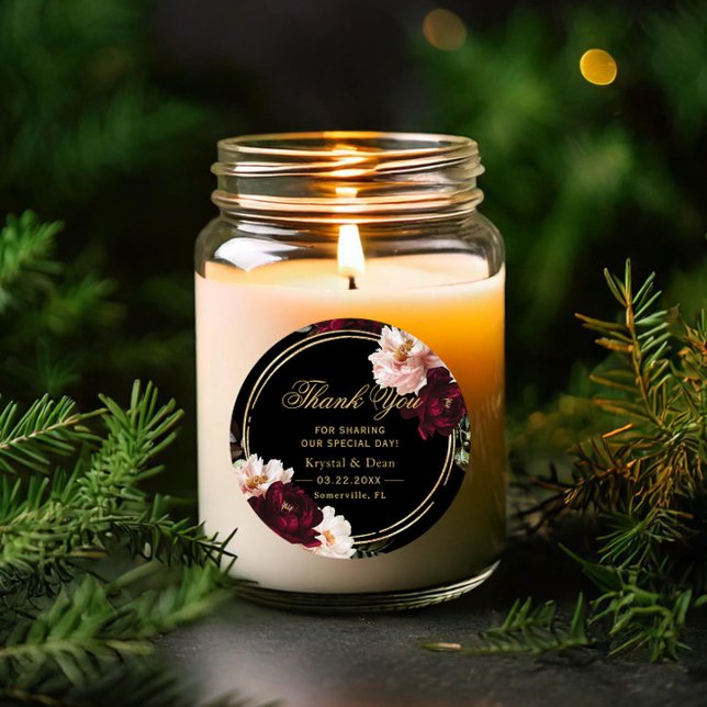 Dark Moody Burgundy Blush Black Floral Wedding Classic Round Sticker (Creator Uploaded)