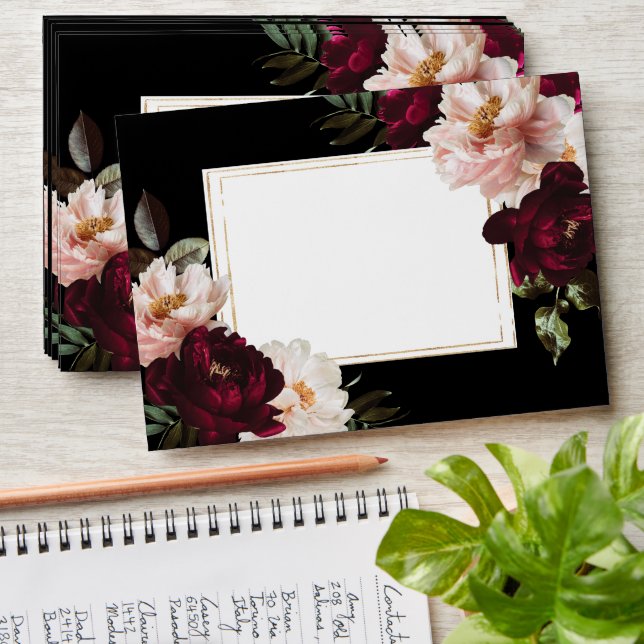 Dark Moody Burgundy Blush Black Floral Wedding Envelope (Stacked)