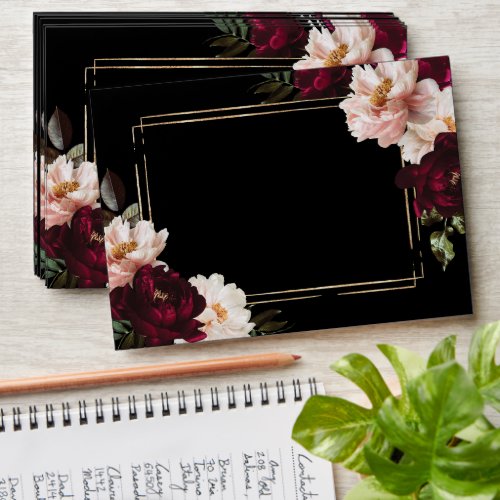 Dark Moody Burgundy Blush Black Floral Wedding Envelope