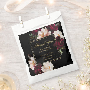 Dark Moody Burgundy Blush Black Floral Wedding Favor Bag