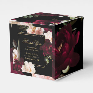 Dark Moody Burgundy Blush Black Floral Wedding Favor Boxes