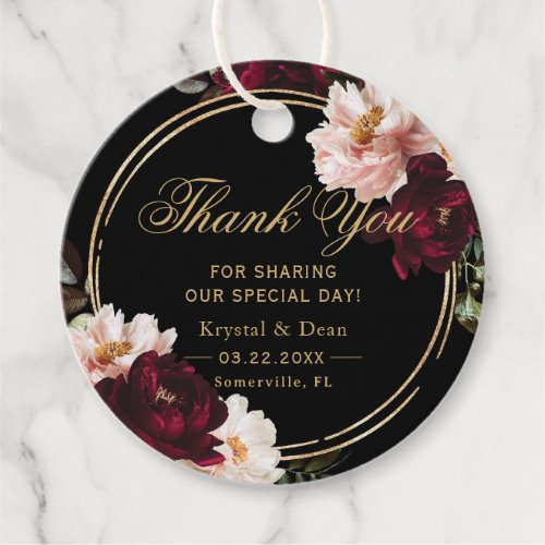 Dark Moody Burgundy Blush Black Floral Wedding Favor Tags