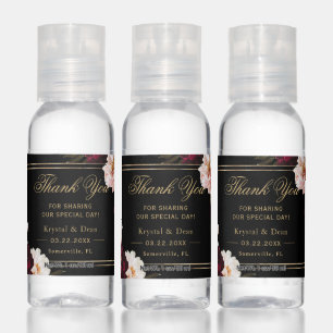 Dark Moody Burgundy Blush Black Floral Wedding Hand Sanitizer
