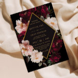 Dark Moody Burgundy Blush Black Floral Wedding Invitation<br><div class="desc">Personalize this elegant wedding invitation easily and quickly. Simply click the Edit Using Design Tools button to edit the text,  change fonts and fonts colors. Featuring beautiful realistic burgundy,  blush peonies against a dark moody black background. Matching items available in store. (c) Somerset Fine Paperie</div>