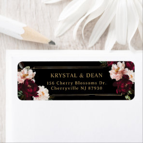 Dark Moody Burgundy Blush Black Floral Wedding Label
