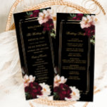 Dark Moody Burgundy Blush Black Floral Wedding Program<br><div class="desc">Personalize this elegant wedding slim program card easily and quickly. Simply click the Edit Using Design Tools button to edit the text, change font style, color and size. Featuring beautiful realistic burgundy, blush peony flowers against a black background. Personalize this double sided program card with your order of events and...</div>