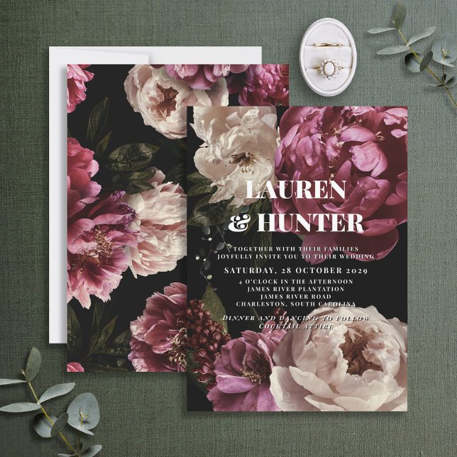 Dark Moody Burgundy Blush Floral Botanical Wedding Invitation (Creator Uploaded)
