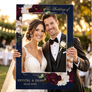 Dark Moody Burgundy Blush Floral Navy Blue Wedding Selfie Frame