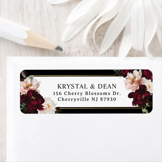Dark Moody Burgundy Blush Floral Return Address Label | Zazzle
