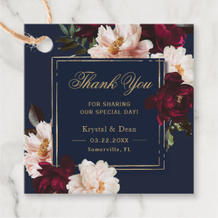 Dark Moody Burgundy Blush Navy Blue Floral Wedding Favor Tags