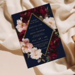 Dark Moody Burgundy Blush Navy Blue Floral Wedding Invitation<br><div class="desc">Personalize this elegant wedding invitation easily and quickly. Simply click the Edit Using Design Tools button to edit the text, change fonts and fonts colors. Featuring beautiful realistic burgundy, blush peonies and navy blue anemone flowers against a dark moody navy blue background. Matching items available in store. (c) Somerset Fine...</div>
