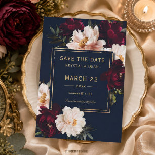 Dark Moody Burgundy Blush Navy Blue Floral Wedding Save The Date