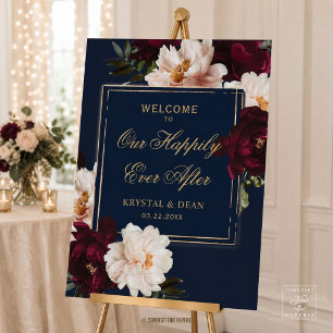Dark Moody Burgundy Blush Navy Floral Wedding Foam Board