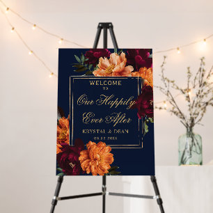 Dark Moody Burgundy Burnt Orange Floral Wedding Foam Board